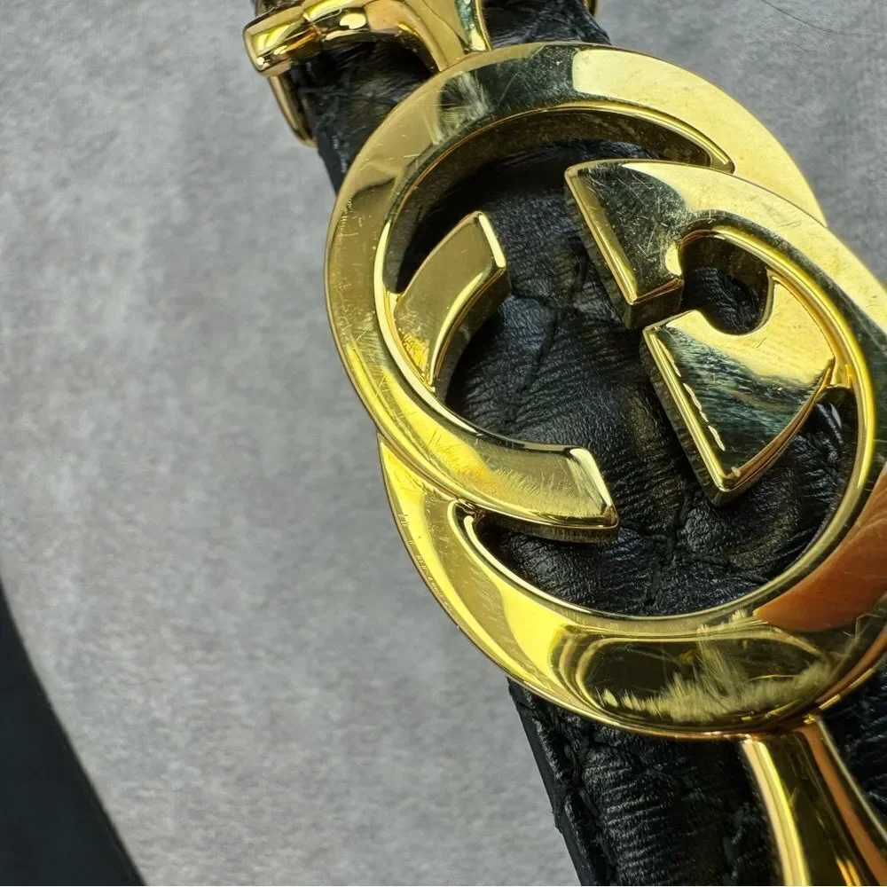 Gucci Zumi Black Leather Quilted Belt with Gold Buckle 550122 90/36 - Picture 7 of 10